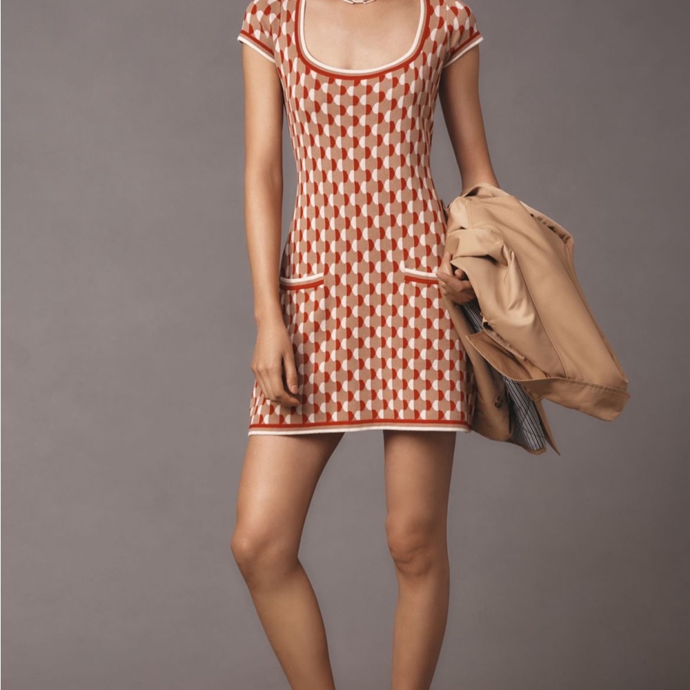 Anthropologie Square Neck Fit and Flare Geometric Sweater Dress Thanksgiving